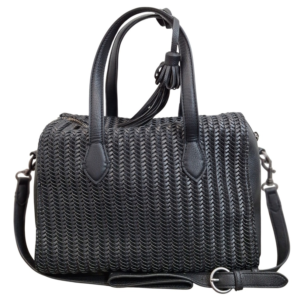 Universal Thread Black Woven Satchel Crossbody Bag Tassel Detail Vegan Leather